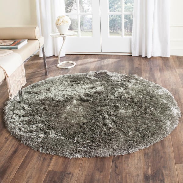 Paris Shag Silver 5 ft. x 5 ft. Round Solid Area Rug
