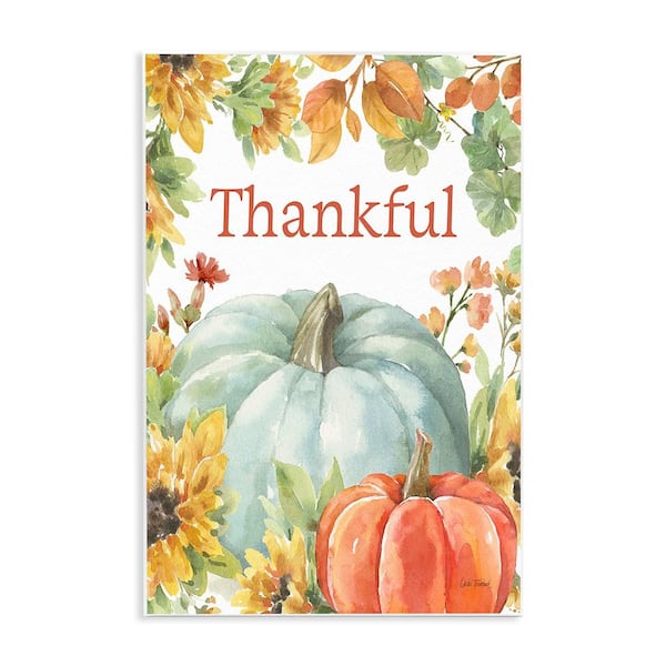 Stupell Industries Thankful with Fall Harvest by Leslie Trimbach 1-Piece Unframed Graphic Print Typography Poster Art Print 19 in. x 13 in.