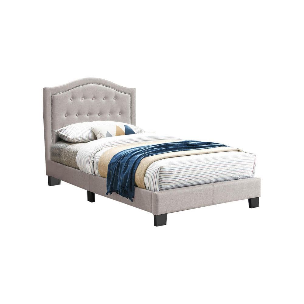 Fabric Upholstered Light Brown Twin Bed