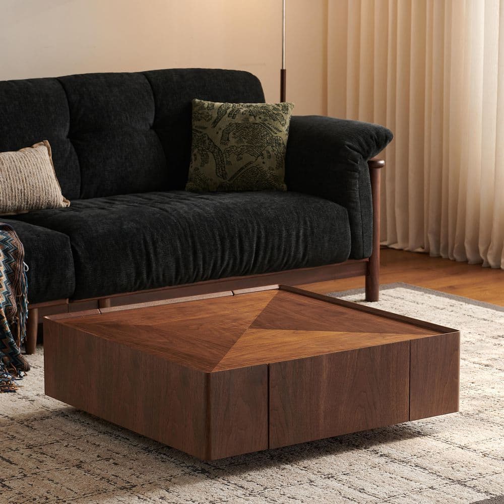 Poseidon 35.43 in. Walnut Square Wood Coffee Table with 2-Drawers price history on PriceWatchPro
