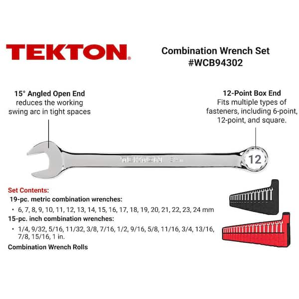 1/4-1 in., 6-24 mm Combination Wrench Set with Pouch (34-Piece)