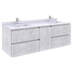 Formosa 60 in. W x 20 in. D x 20 in. H Bath Vanity in Rustic White with Vanity Top in White with 2-White Sinks