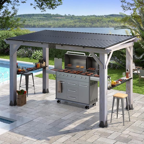 COVERONICS 12.5 ft. x 6.5 ft. Wooden Grill Gazebo with Hard Top