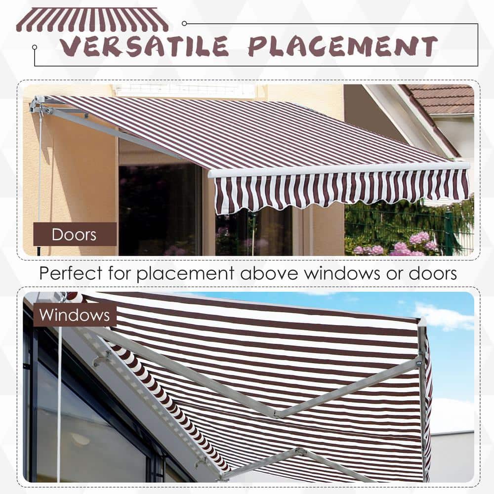 Coffee Striped 10' x 8' Retractable Patio Awning with Aluminum Frame