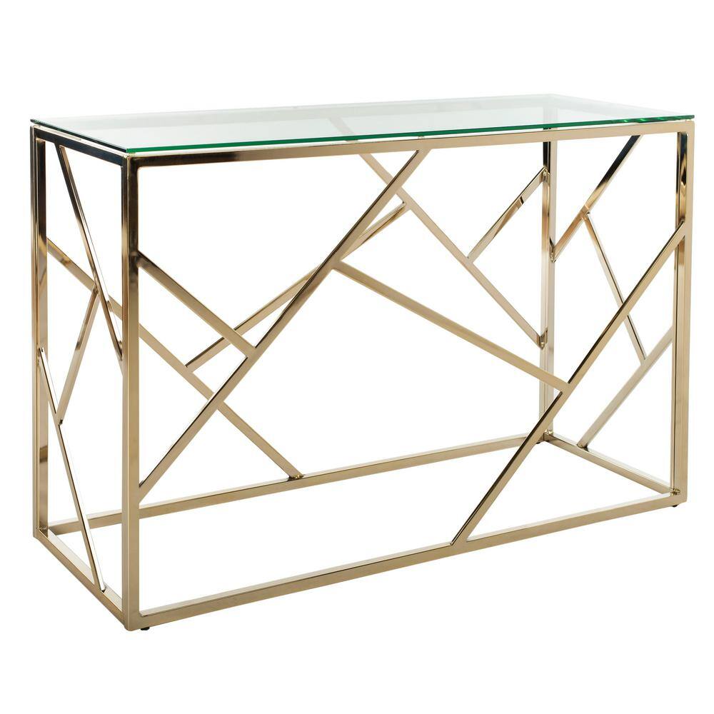 Namiko 48" Silver Rectangular Glass & Brass Console Table