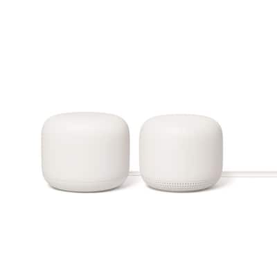 Nest Wifi - Mesh Router AC2200 and 1 Point with Google Assistant - 2 Pack - Snow