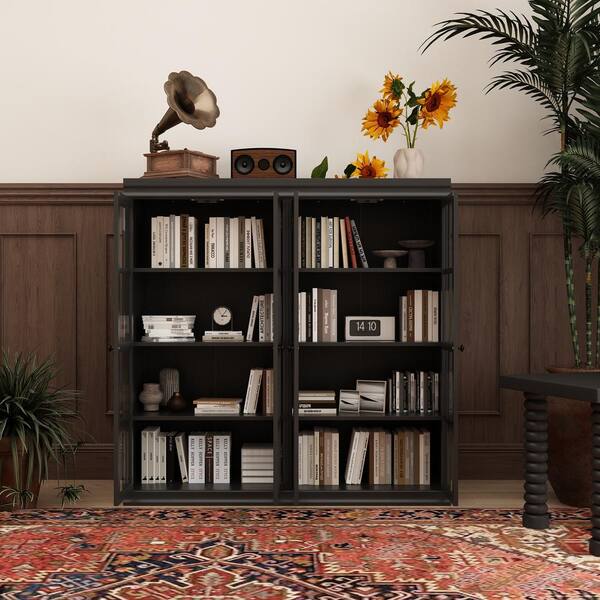 FUFU&GAGA 47.2 in. Tall Black Wood 8-Shelf Standard Bookcase 