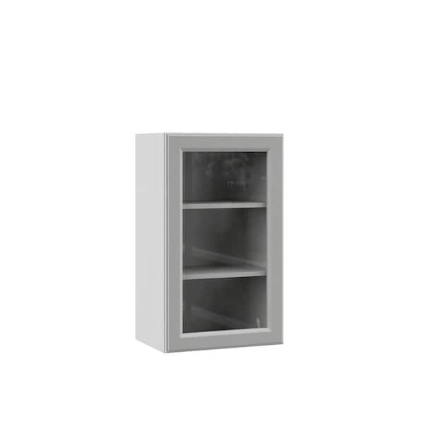Hampton Bay Designer Series Elgin Assembled 18x30x12 in. Wall Kitchen Cabinet with Glass Door in Heron Gray