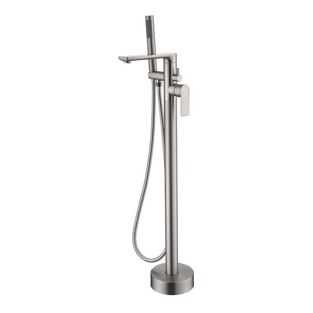 Single-Handle Floor-Mount Roman Tub Faucet with Hand Shower in Brushed Nickel -  Nestfair, SMD8008