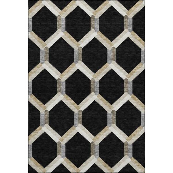 Mayfield Premium Machine Washable Abstract AMF2343 Black 3 ft. x 5 ft. Area Rug