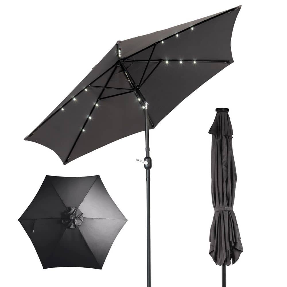 9 ft. Polyester Market Lighted Patio Umbrella with Tilt and Crank in Gray price history on PriceWatchPro