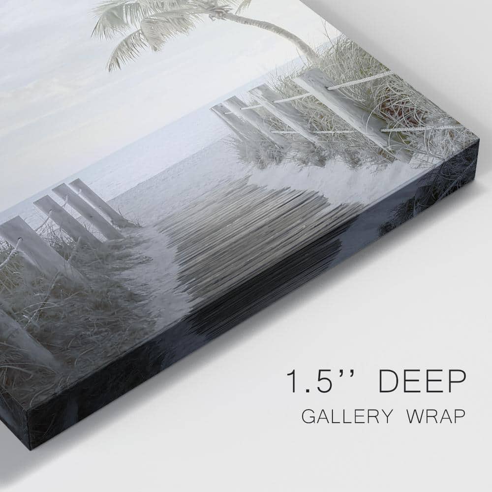 Palm Walk Coastal Landscape Canvas Painting in White Frame
