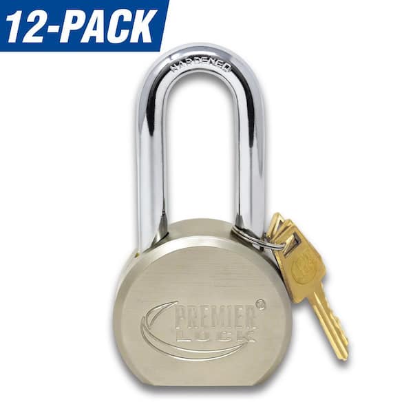 2-5/8 in. Premier Solid Steel Commercial Gate Keyed Padlock with Long Shackle and 36 Keys Total (12-Pack, Keyed Alike)