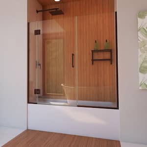 Unidoor-X 58-58.5 in. x 58 in. Frameless Hinged Tub Door in Oil Rubbed Bronze