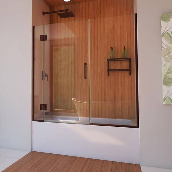 DreamLine Unidoor-X 58-58.5 in. x 58 in. Frameless Hinged Tub Door in Oil Rubbed Bronze