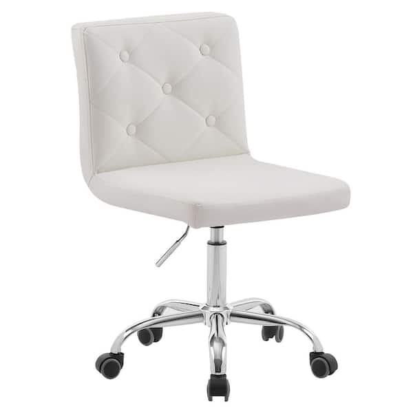 Armless Desk Chair Faux Leather Task Chair Home office Modern Swivel Adjustable Rolling Chairs White Office Stools
