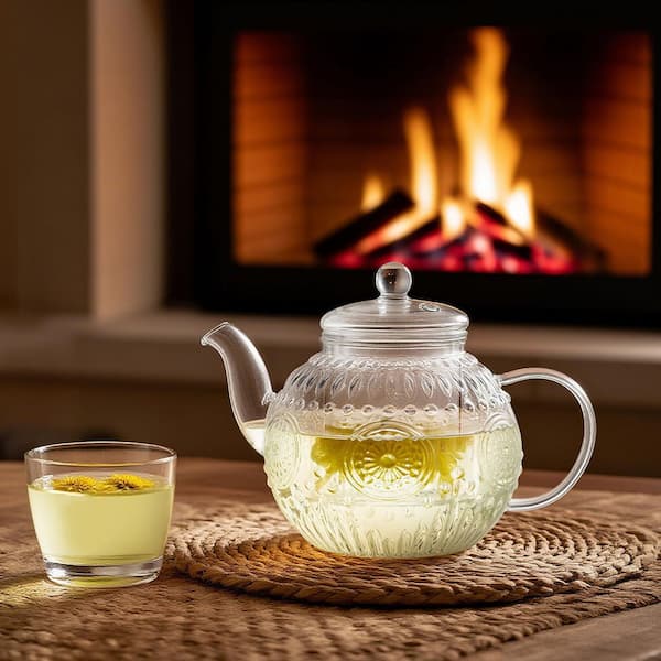 Wudkey 3-Cup Vintage Glass Teapot, Tea Kettle with Removable Infuser, Blooming & Loose Leaf Tea Maker Set, Stovetop Safe