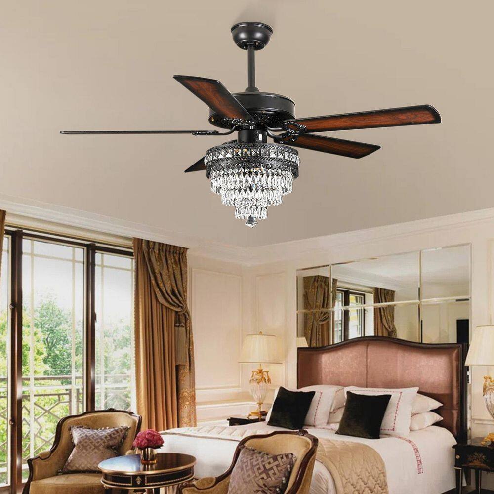 52 in. Indoor Downrod Mount Crystal Black Ceiling Fan Chandelier with Light Kit and Remote Control price history on PriceWatchPro
