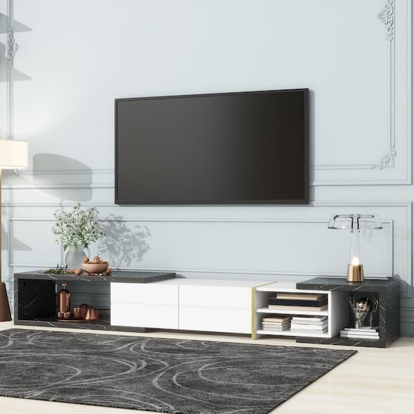 Harper & Bright Designs Black and White Modern Extendable TV Stand Fits TVs up to 90 in. Entertainment Center Media Console with 2-Drawers