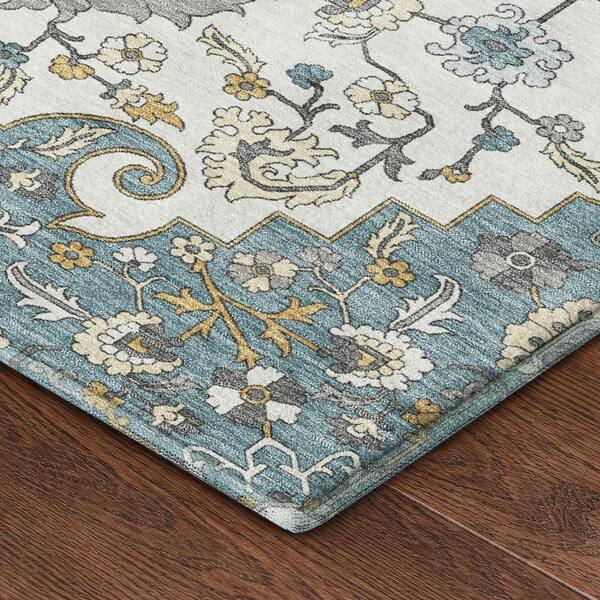 Mayfield Premium Machine Washable Abstract AMF2463 Teal 10 ft. x 14 ft. Area Rug