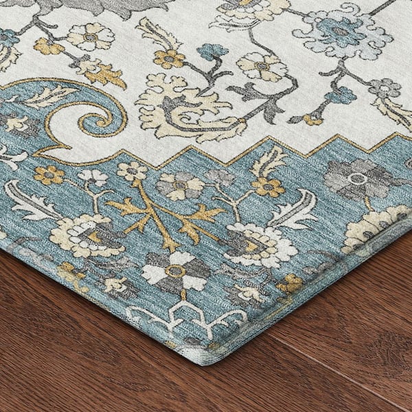 Mayfield Premium Machine Washable Abstract AMF2463 Teal 8 ft. x 10 ft. Area Rug