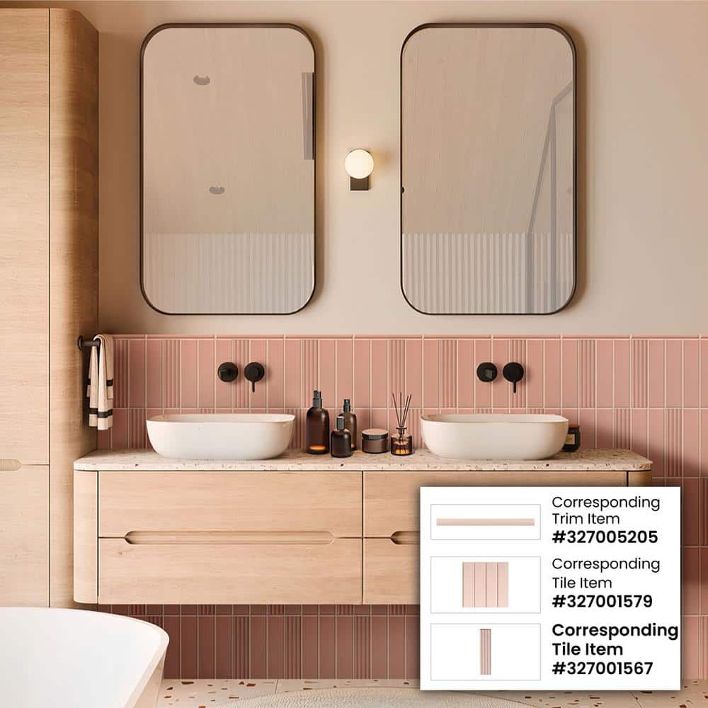 Matte Pink Ceramic Subway Tile Trim 1.97'' x 7.87''