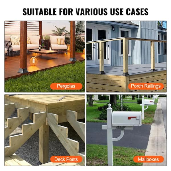 VEVOR Post Base 4 in. x 4 in. Internal 3.6 in. x 3.6 in. Heavy-Duty Powder-Coated Steel Post Bracket (4-Pieces)