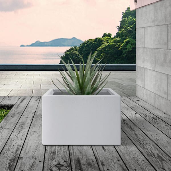 6.89"W x 19.49"L x 15.94"H Rectangular Pure White Lightweight Concrete and Fiberglass Long Planter with Drainage Hole