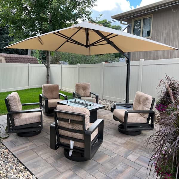 12 ft. Square Large Outdoor Aluminum Cantilever 360° Rotation Patio Umbrella with Base, Beige