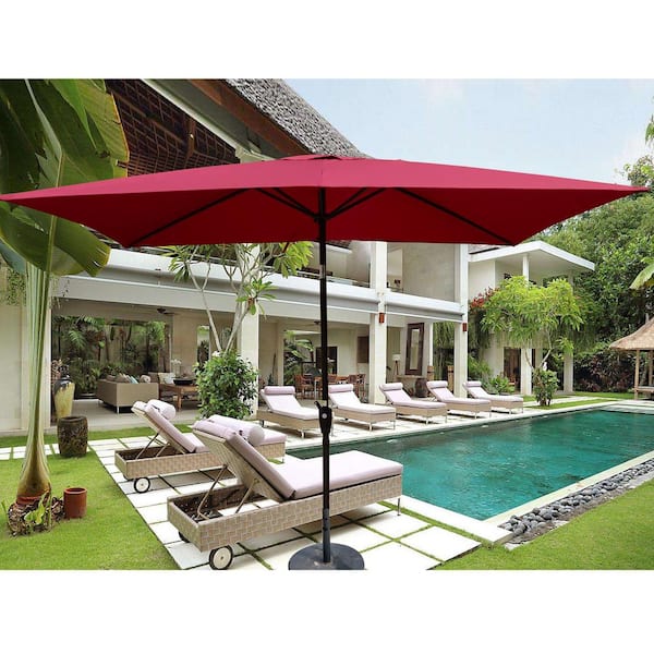 ToolCat 6 ft. x 9 ft. Patio Market Umbrella Outdoor Waterproof Umbrella with Crank and Push Button Tilt in Burgundy Red