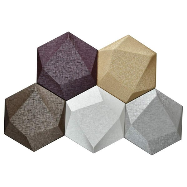 Art3d 5-Colors Acoustic Wall Tiles Faux Leather Tiles 3D Wall Panels Hexagonal Mosaic Wall Tiles (20-Pack)
