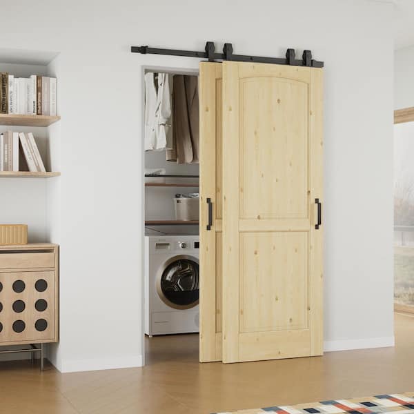 ARK DESIGN 52 in. x 80 in. (Double 30 in. ) 2-Panel Unfinished Solid Core Pine Wood Sliding Barn Door with Hardware Kit Bypass