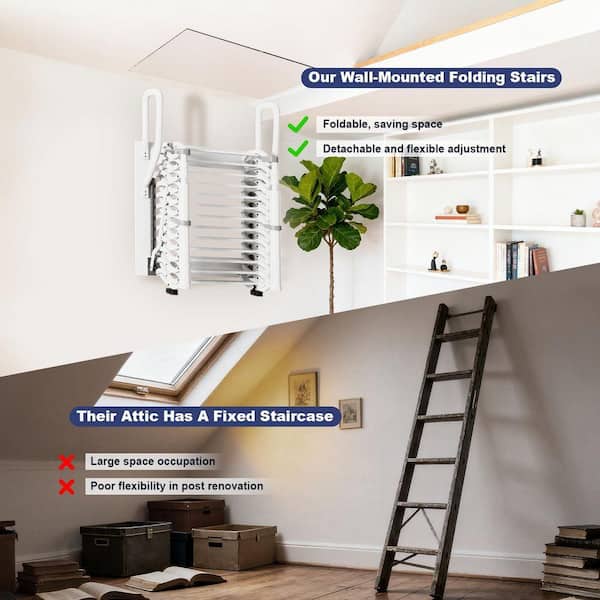 Attic Telescopic Folding Ladder – Wall Mount Pull-Down Stairs For Tight Spaces, Titanium Magnesium Alloy, 770 Lbs Capacity, Space-Saving