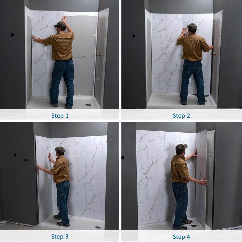 Cracked Slate Gray Vinyl Shower Surround Kit with Accessories