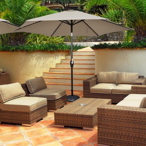 10 ft. Outdoor Patio Market Patio Umbrella in Tan with Tilt Adjustment and Crank