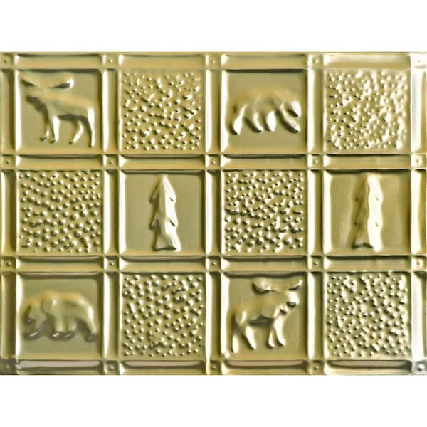 FROM PLAIN TO BEAUTIFUL IN HOURS Take Home Sample Gwen Cabin Gold Nugget 12 in. x 12 in. Decorative Tin Style Steel Nail Up Wall Tile Backsplash
