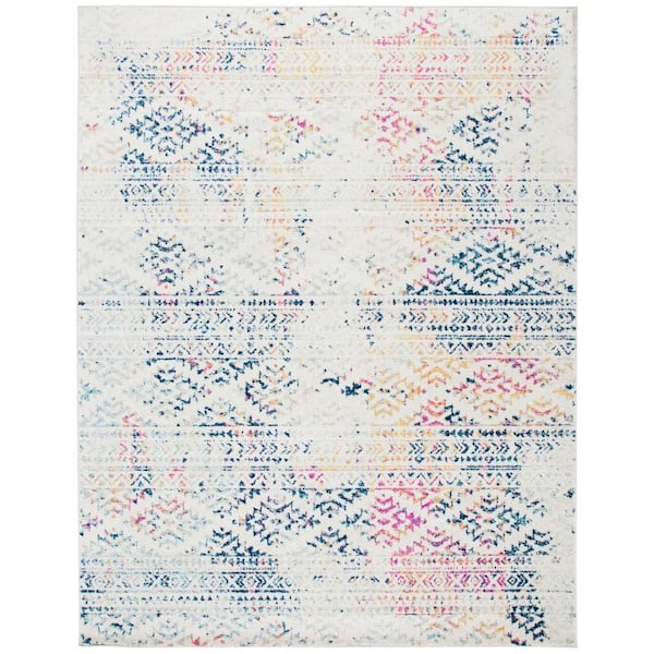SAFAVIEH Tulum Ivory/Blue 8 ft. x 10 ft. Striped Tribal Geometric Area Rug