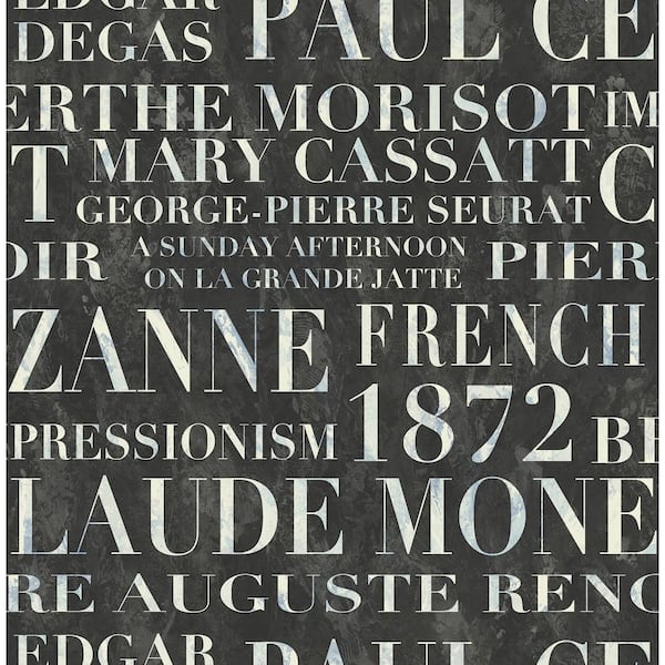 Seabrook Designs Script Graphic Ebony, Metallic Champagne, and Powder Blue Paper Strippable Roll (Covers 56.05 sq. ft.)