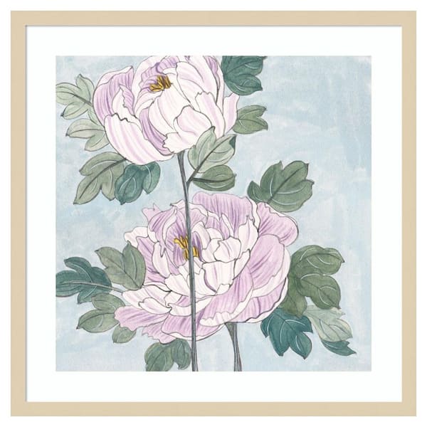 Amanti Art Striped Peonies IV by Melissa Wang 25 in. W x 25 in. H. Wood Framed Wall Art Print Framed in Brown