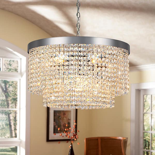 Orillia 9-Light 2-Tier Modern Chrome Chandelier with Crystal
