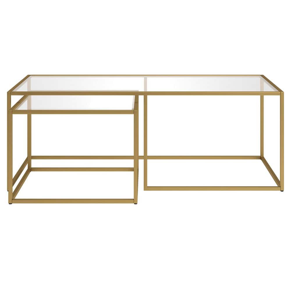 Kennedy Brass Finish Rectangular Nesting Coffee Table with Glass Top