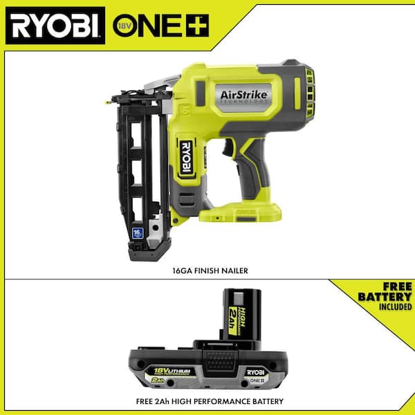 ONE+ 18V AirStrike 16-Gauge Cordless Finish Nailer with FREE 2.0 Ah HIGH PERFORMANCE Battery
