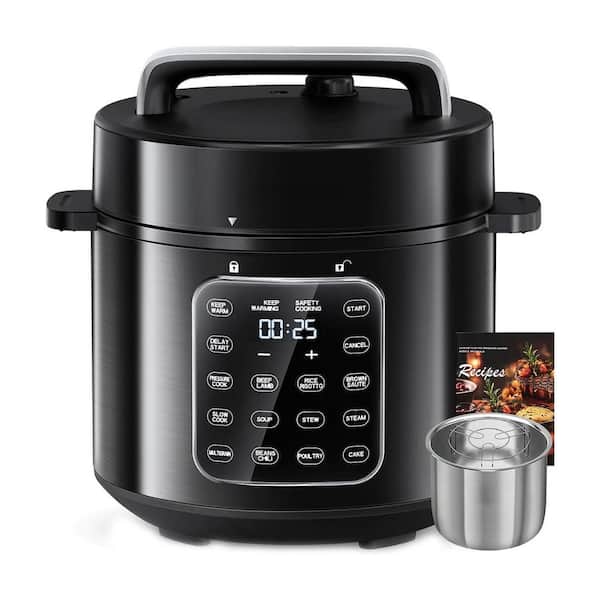 9-in-1 6Qt Black Stainless Steel Electric Pressure Cooker with Touchscreen, Rice, Slow, Sauté, Steamer