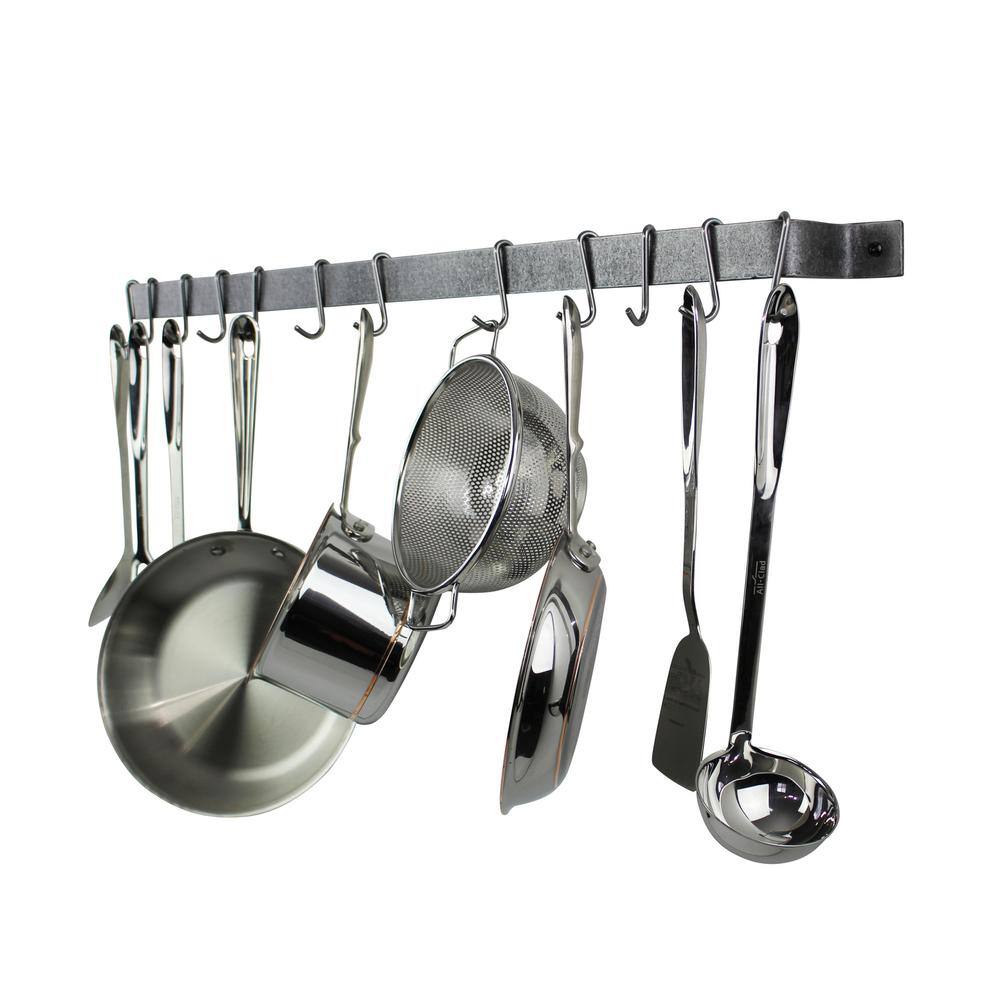 Handcrafted Hammered Steel 36" Wall Rack with 6 Hooks