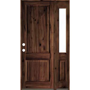 56 in. x 96 in. Knotty Alder Square Top Right-Hand/Inswing Glass Red Mahogany Stain Wood Prehung Front Door with RHSL