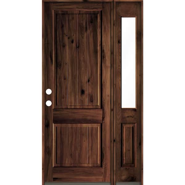 Krosswood Doors 56 in. x 96 in. Knotty Alder Square Top Right-Hand/Inswing Glass Red Mahogany Stain Wood Prehung Front Door with RHSL