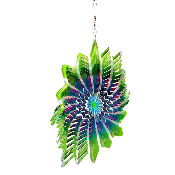 Falkirk Wind 12 in. Stainless Steel Wind Spinner Mandala Vortex Splash in Green Purple Pink