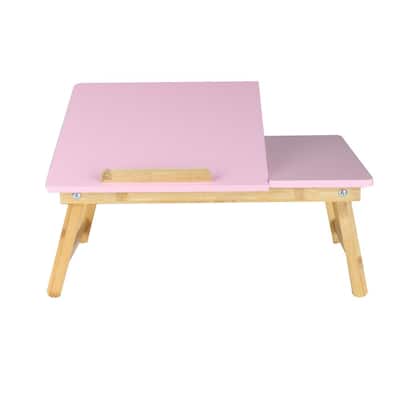 Eco-Friendly Adjustable Bamboo Laptop Bed Tray with Drawer, Pink