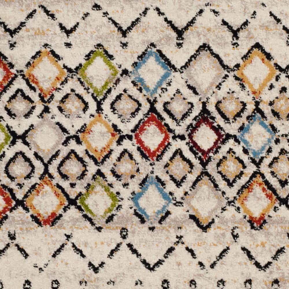 Ivory and Multi Geometric Synthetic Area Rug, 2'3" x 6'0"