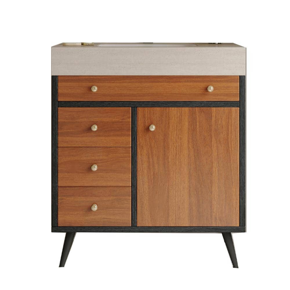 30 in. Single Sink Freestanding Black Bath Vanity with Stone Gray Sintered Stone Top Unassembled